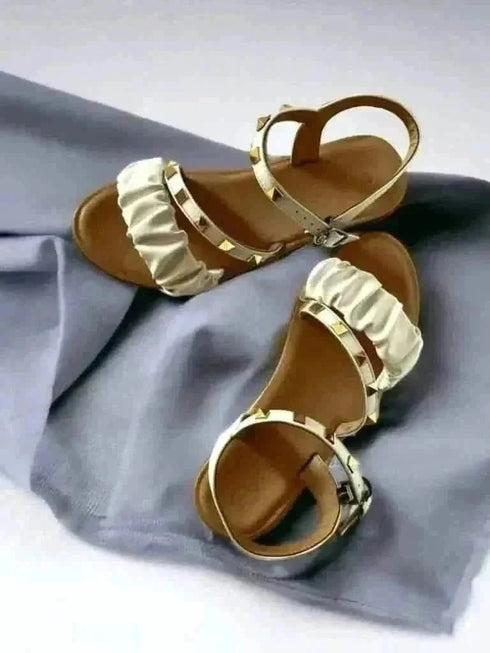 Womens White Studded Casual Dress Comfort Wedges